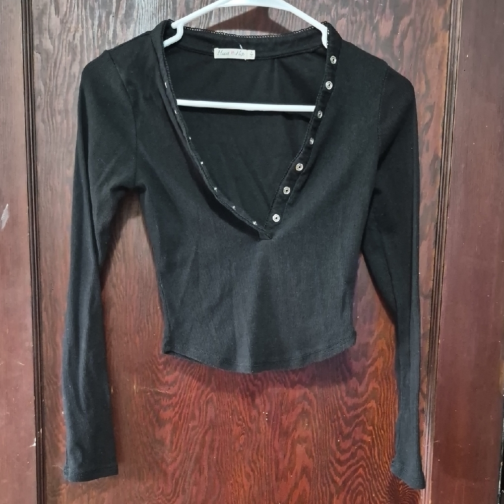 Heart Hips Black Buttoned Long Sleeve Top